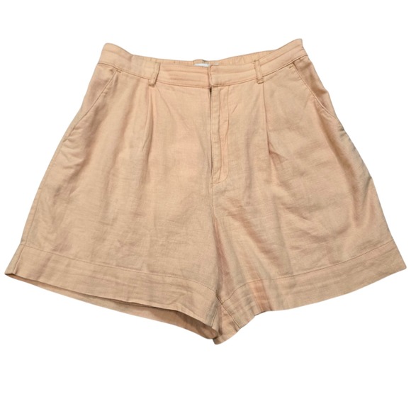 Abercrombie Fitch Linen Blend Pleated High Waisted Shorts Peach Size M - Picture 2 of 6